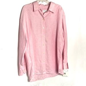 NWT Liz Claiborne Pink Button down linen shirt XL